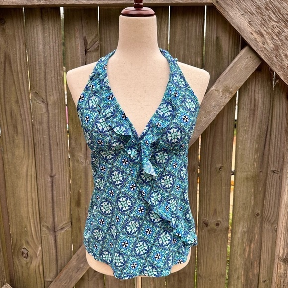 Assets by Spanx Halter Neck Ruffle Detail Shaping Push Up Tankini Top - Picture 2 of 11